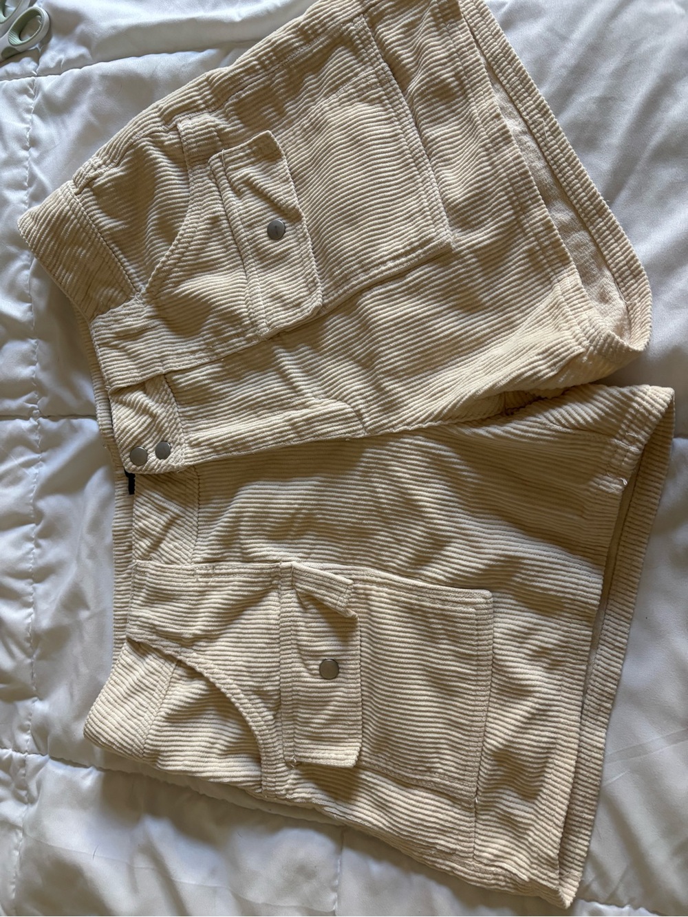 High-Rise Cream Corded Utility Bermuda Shorts